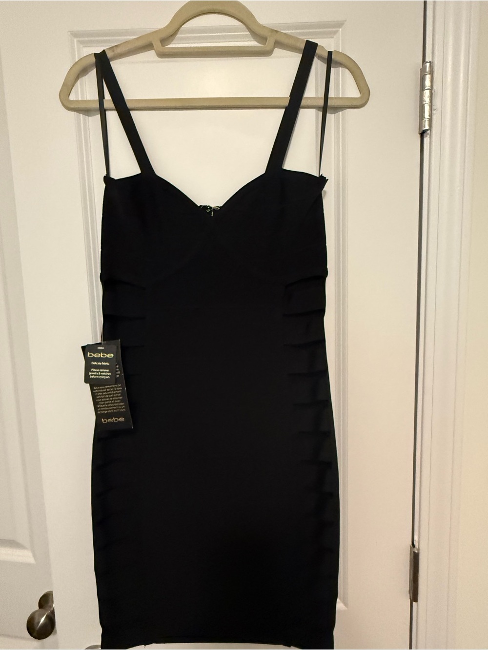 ✨Rare Find✨ bebe NWT Black Bodycon Mini Dress w Peekaboo Sides 👀